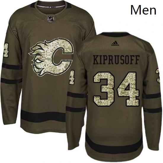 Mens Adidas Calgary Flames 34 Miikka Kiprusoff Premier Green Salute to Service NHL Jersey